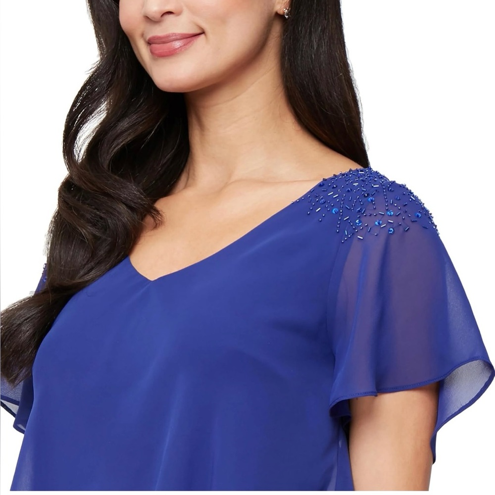 S.L. Fashions Royal Blue Tiered Chiffon Dress - Picture 3 of 7